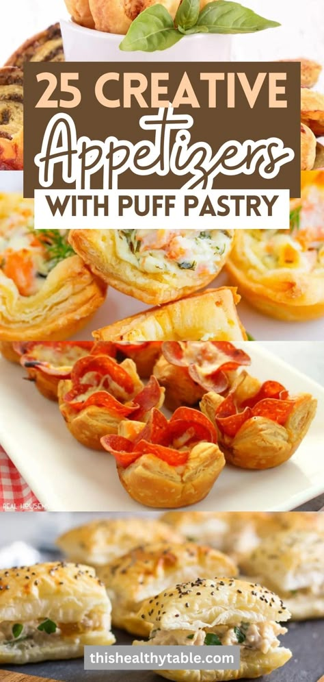 The puff pastry appetizer recipes listed below call only for a handful of ingredients and a few minutes of hands-on work. They are super easy to make! Puff Pastry Bites Savory, Lobster Puff Pastry Appetizers, Appetizers Puff Pastry Appetizer Ideas, Puff Pastry Finger Food Recipes, Feta Puff Pastry Appetizers, Ham Puffs Appetizers, Appetizers Made With Puff Pastry, Puff Pastry Filling Ideas Savoury, Puff Pastry Recipes Appetizers Desserts