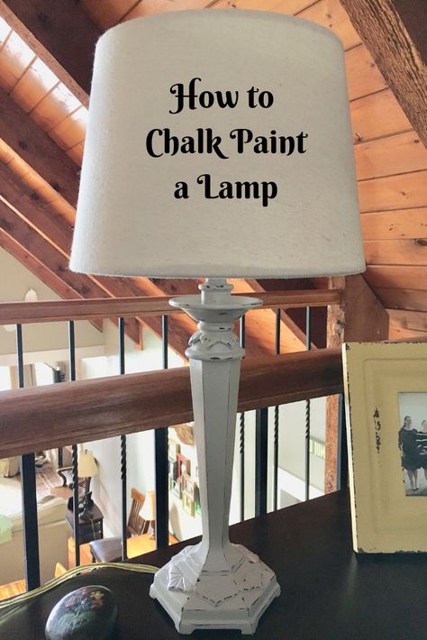 Do you want to update a lamp? Try chalk painting the lamp base with chalk paint. This lamp was dark so when I painted it with chalk paint, the dark reveal looked great! Chalk painting a thrift store lamp base is the perfect weekend project. #chalkpaint #lamp #lampbase #howto #DIY #makeover #ideas Diy Lamp Painting Ideas, Painting Lamps Base Ideas, Standing Lamp Makeover, Candlestick Lamp Makeover, Diy Lamp Makeover Spray Painting, Old Lamps Makeover, Painting Lamp Shades Diy, Paint Lampshade, Diy Makeover Ideas