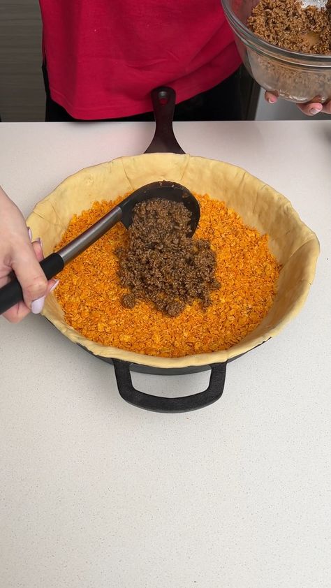 The Pun Guys - The Doritos Taco Pie That's Breaking The Internet! 🤯😍 Crescent Roll Dorito Taco Bake, Taco Pie With Doritos Recipes, Taco Pie With Tortillas Chips, Taco Pie With Doritos, Dorito Taco Pie With Crescent Rolls, Dorito Pie Crescent Rolls, Doritos Recipes Dinners, Mexican Pie Casserole, Dorito Recipes Ideas