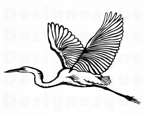 Great Egret Tattoo, Flying Heron Tattoo, Egret Tattoo, Egret Flying, Crane Tattoo, Bird Svg, Great Egret, Handpoke Tattoo, Flying Bird