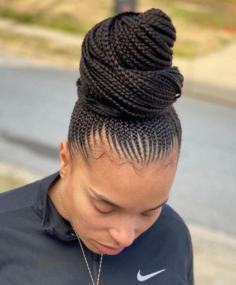 Small Cornrow Braids Updo Braided Updo Ponytail, Straight Up Hairstyles, Two Cornrow Braids, Cornrow Updo, Cornrow Updo Hairstyles, Braids Fulani, Cornrows Updo, Updo Ponytail, Hairstyle Braided