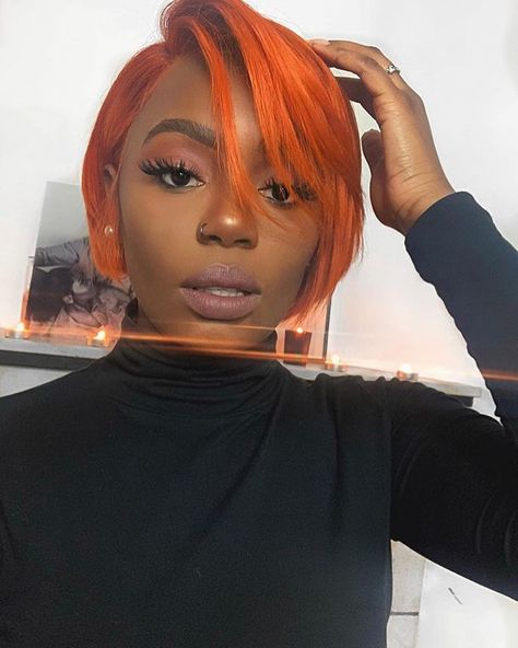 @liesjdeluxe 🖤 . . #DARKSKINBADDIESDAILY Burnt Orange Hair On Black Women Short, Ginger Pixie Haircut Black Women, Adore Hair Color, Auburn Ombre Hair, Ginger Women, Ginger Hair Color, Penteado Cabelo Curto, Auburn Hair, Short Natural Hair Styles