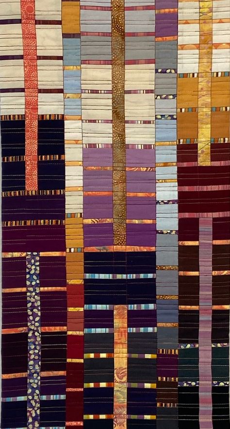 AllegraQuiltworks - Etsy Improve Quilts, Korean Pojagi, Maria Shell, Stairway Art, Brown Quilts, Improvisational Quilts, Improv Quilt, Abstract Art Quilt, Weaving Rugs