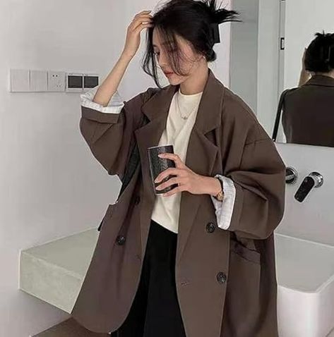 Small People, Blazer Casual, Straight Clothes, Ladies Blazer, Loose Outfit, Casual Suit, Long Sleeve Blazers, Style Korean, Fashion Korean