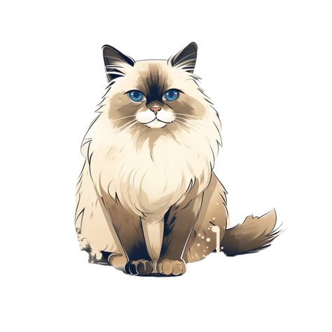 Ragdoll Cat Drawing Cartoon, Fluffy Cat Drawing Simple, How To Draw A Ragdoll Cat, Ragdoll Cat Cartoon, Ragdoll Cat Painting, Ragdoll Cat Illustration, Fluffy Cat Illustration, Ragdoll Cat Tattoo, Ragdoll Cat Drawing