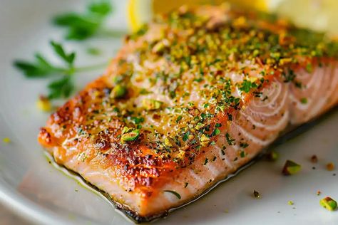 Foods To Lower Blood Sugar, Crusted Salmon Recipes, Pistachio Crusted Salmon, Crusted Salmon, Salmon Recipe, Lower Blood Sugar, Salmon Fillets, Stuffed Shells, Ground Black Pepper