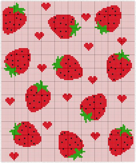 Strawberries Graph - Highland Hickory Designs Pixel Art Pattern Strawberry, Strawberry Cross Stitch Pattern Free, Cross Stitch Graph Patterns, Strawberry Crochet Graph, Strawberry Tapestry Crochet, Cute Crochet Graphs, Strawberry Grid Pattern, Pixel Graph Crochet Chart Free Pattern, Pixel Grid Crochet Ideas