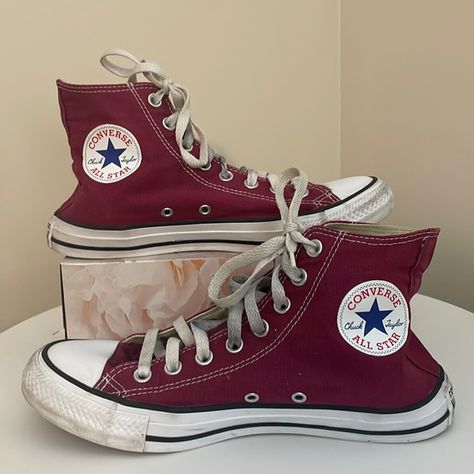 All star high top red Converse Burgundy High Top Converse, Dark Red Converse, Charles Calvin, Red High Top Converse, Billie Eilish Style, Prom 2025, Cute Converse, Red High Tops, Red Converse