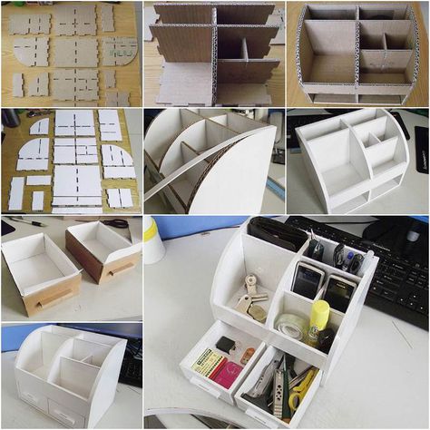 DIY Cardboard Desk Organizer with Drawers (AFFORDABLE) - Art & Craft Ideas Cardboard Desk Organizer, Diy Desktop Organizer, Diy Desk Organization, Diy Desk Organizer, Cardboard Organizer, Carton Diy, Craft Table Diy, Diy Desktop, Diy Organizer