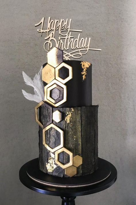 Elegant birthday cake in black & gold by Sweetartstories Black And Gold Cake For Men Birthday, Birthday Cake In Black, Mens Cakes Birthday For Men, Black And Gold 30th Birthday Cake Men, Gold Black Cake Birthday, Birthday Cake Black And Gold, Men’s Birthday Cake Black And Gold, Black Cake Gold Drip, Elegant Birthday Cake