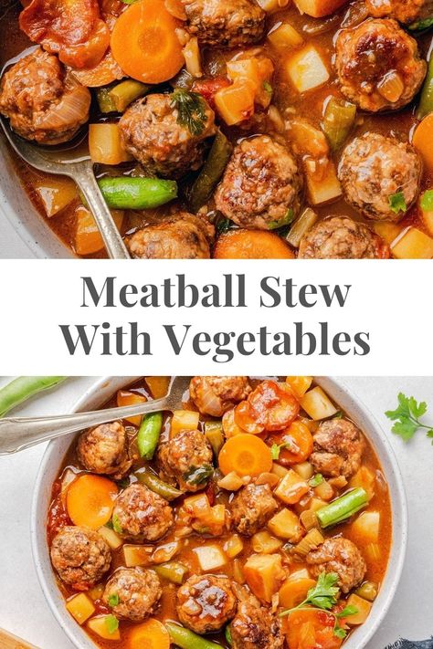 Meatball Stew Family Dinner Meal Prep, Meatball Stew Recipe, Stew With Potatoes, Chili Casserole, Meatball Stew, Potatoes Vegetables, Vegetarian Stew, Potato Stew, Mushroom Stew