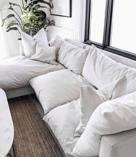 Photo by @alliebeckwith  How I made my very own cloud couch! #diy #cloudcouch #myhome #howto #minimal #homedesign #homedecor #livingroom #minimalistic #creation #whitecouch #myhomestyle #homedesign #homerenovations Diy Cloud Couch, Comfy Sofa Living Rooms, Apartment Couch, Comfortable Living Room Furniture, Siding Decor, Cloud Couch, Couches Living, Deep Couch, Comfortable Sectional