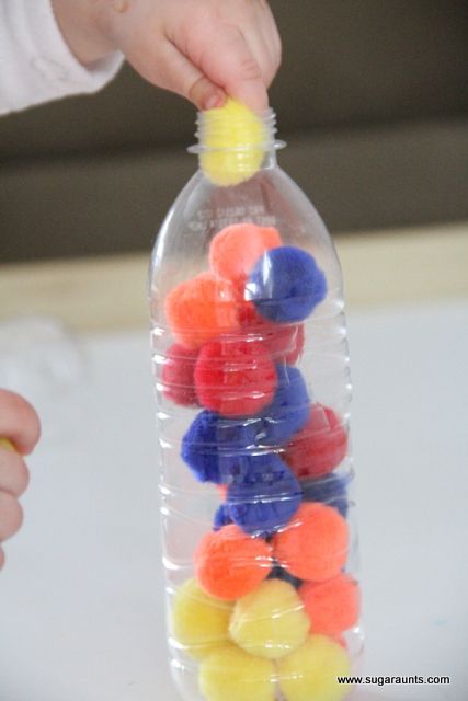 Fine Motor Play with crafting pom poms - The OT Toolbox Fine Motor Play, Preschool Fine Motor, Motor Skills Activities, Fine Motor Skills Activities, Skills Activities, Toddler Play, Toddler Learning Activities, Toddler Fun, Fine Motor Activities