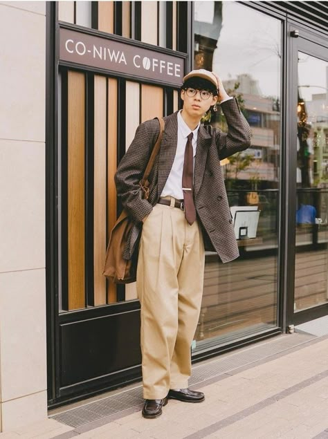 Dark Academia Menswear, Street Preppy Style Men, Male Art Student Fashion, Formal Wear Aesthetic, Japanese Academia, Men Fashion Japan, Japanese Americana Fashion Men, Light Academia Outfit Men, Preppy Outfits Men