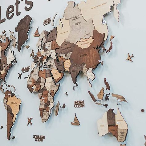 Amazon.com: Enjoy The Wood: 3D WOOD WORLD MAP Wood World Map, Wood 3d, Wooden Map, Wall Art Unique, Wood Map, Wall Map, Unique Houses, Wall Maps, Map Wall Art