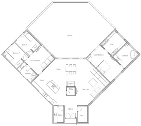 house design house-plan-ch381 10 U Shaped House Plans, U Shaped Houses, Courtyard House Plans, Casas The Sims 4, Tiny House Floor Plans, Bungalow House Design, New House Plans, Sims House, Modern House Plans