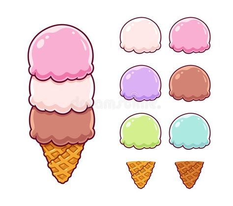 Ice Cream Games, Cartoon Ice Cream, Ice Cream Cartoon, Gelato Flavors, Fish Background, Restaurant Drinks, Ice Cream Set, Ice Cream Scoops, Drawing Accessories