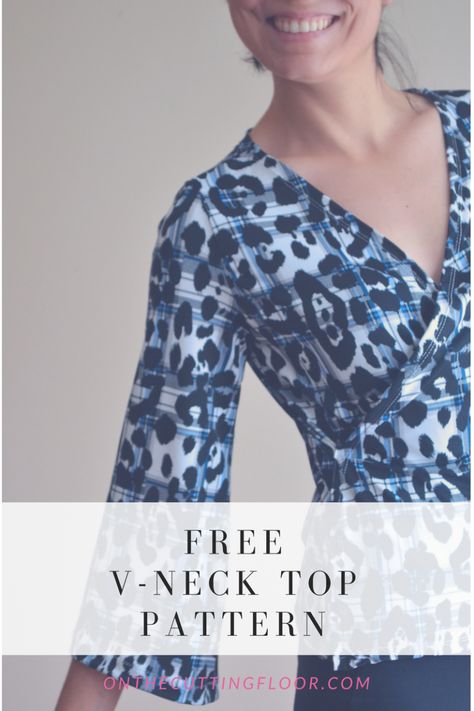 V-Neck Top Free Sewing Pattern | This trendy top is perfect for spring! Sewing Hobby, Free Printable Sewing Patterns, Sewing Top, Flared Top, Sewing Tops, Modern Sewing Patterns, Crossover Top, Printable Sewing Patterns, Free Pdf Sewing Patterns