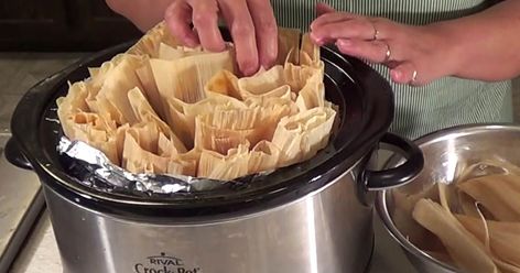 TAMALES IN CROCKPOT Crockpot Tamales Slow Cooker, Slow Cooker Tamales, Crock Pot Tamales, Crockpot Tamales, Tamales In Crockpot, How To Cook Tamales, Steaming Tamales, Easy Tamales Recipe, January Meals