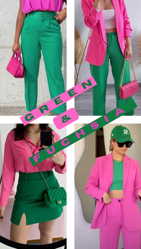 Green And Fuschia Outfit, Colorful Style Outfits, Pink And Green Outfit, Colour Combinations Fashion, Color Combos Outfit, Color Blocking Outfits, Color Combinations For Clothes, Color Trends Fashion, Trendy Fall Outfits