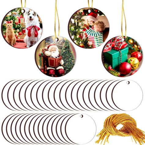 PRICES MAY VARY. 【Sublimation Ornament Blanks】：You will receive 35 pieces of sublimation ornaments blanks bulk and matching golden rope. Our sublimation blanks for crafting are about 3 inch/7.62cm , middle hole is about 0.2 inch, which can be threaded with string for you hanging easily. 【Premium Material】The sublimation blanks are made of quality ceramic, smooth, durable and not deform, can serve for a long time. The ceramic ornament blanks have a sublimation coating on both sides, suitable for Sublimation Ornaments Diy, Christmas Sublimation Ornament Ideas, Sublimated Ornaments, Personalized Sublimation Ornaments, Christmas Ornaments Sublimation Designs, Sublimation Ornaments, Diy Christmas Tree Ornaments, Sublimation Blanks, Christmas Ornaments Gifts