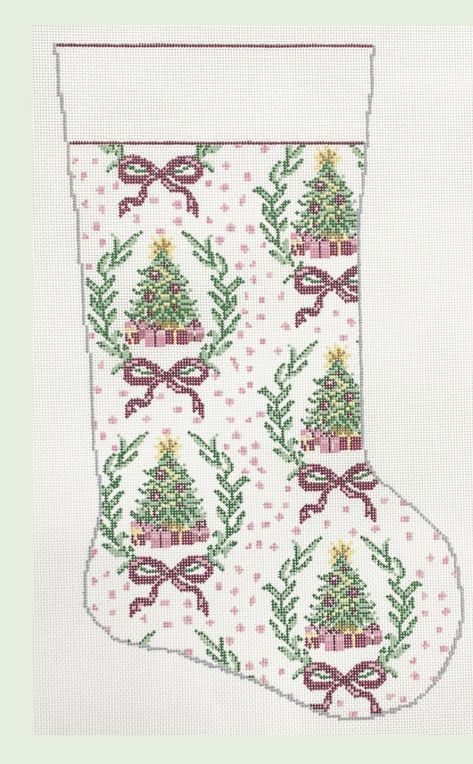 Bow Cross Stitch Pattern, Christmas Stocking Cross Stitch Pattern, Needlepoint Stocking Patterns, Needle Point Stocking, Cross Stitch Christmas Stocking Pattern, Needlepoint Stocking, Stocking Ideas, Cross Stitch Stocking, Cross Stitch Christmas Stockings