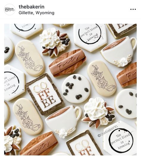 Art Deco Cookies Decorated, Aesthetic Cookies Decorated, Coffee Bridal Shower, Bridal Shower Cookies, Sugar Cookie Designs, Cut Out Cookies, Cookie Designs, Royal Icing, Sugar Cookies Decorated