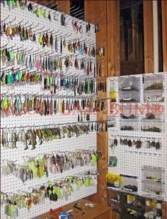 Fishing Tackle Gear - A Fishing Man Cave - Fishing Tackle Storage Systems Fishing Tackle Room, Fishing Man Cave, Fishing Tackle Organization, Fishing Organization, Fishing Gear Storage, Tackle Storage, Fishing Storage, Fishing Rod Storage, Fishing Tackle Storage