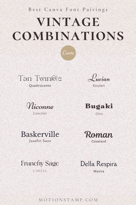 Fonts Design Vintage Fonts Canva, Canva Vintage Font, Canva Fonts Combinations, Vintage Canva Fonts, Canva Font Combinations, Google Font Pairings, Canva Font, Business Fonts, Instagram Font