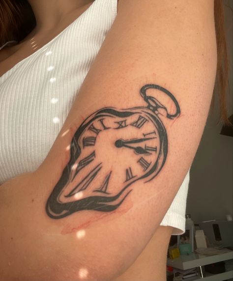 thought it looked kinda cool right after the appt Wavy Clock Tattoo, Small Time Tattoo, Dripping Clock Tattoo, Warped Clock Tattoo, Decanter Tattoo, Time Related Tattoos, Time Is An Illusion Tattoo, Salvador Dali Clock Tattoo, Beauty Tattoo Ideas For Women