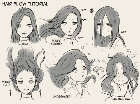 Hair flow tutorial (1000x750)                                                                                                                                                                                 More Pelo Anime, Drawing Help, Drawing Hair Tutorial, Princess Merida, 얼굴 드로잉, Drawing Hair, Hair Sketch, Hair Flow, Character Sketches