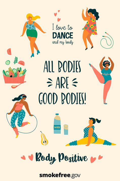 Feeling good about your body can be difficult. But learning to have a positive body image can improve your self-esteem and increase your chances of #QuittingSmoking for good.  Check out these tips for creating a positive body image. Body Image Activities, Improve Body Image, Confidence Building Activities, Positivity Art, Healthy Body Images, Body Positive Quotes, Body Positivity Art, Body Acceptance, Positive Body Image