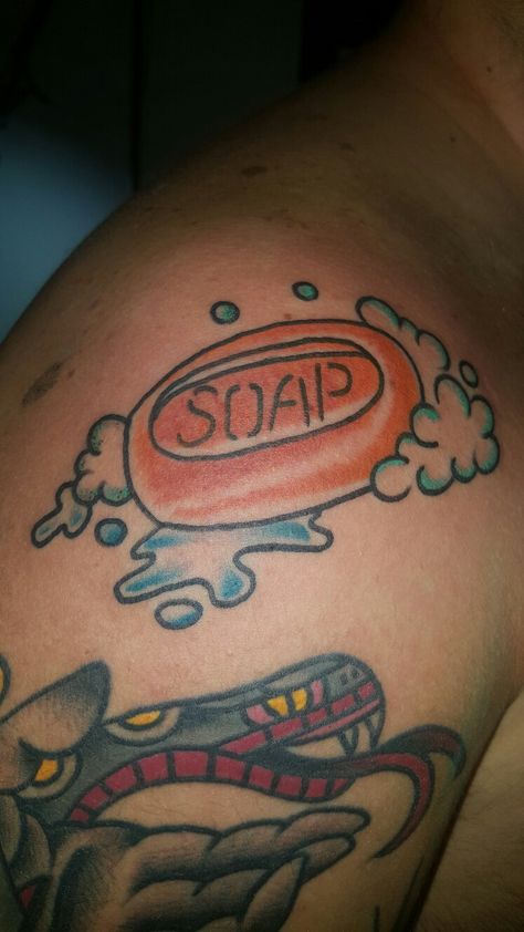 SOAP OLD SCHOOL Soap Tattoo, School Tattoo, Old School Tattoo, Fish Tattoos, Jesus Fish Tattoo, Old School, Soap, Tattoos