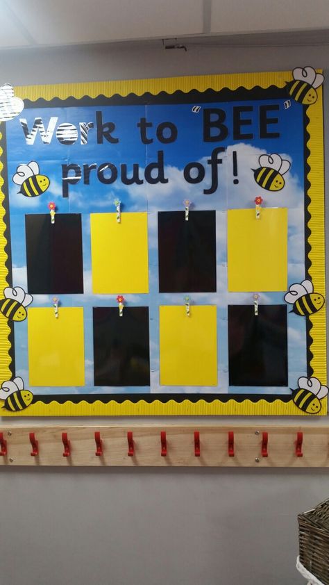 Proud work display Nursery Displays, Classroom Layout, Display Ideas, Bulletin Boards, Steam, Bee, Doors, Nursery, Layout