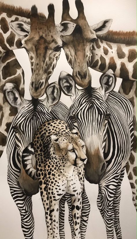 Wildlife Artist Gallery | Dominique Salm Iconic Drawings, African Animal Art, Rhino Painting, Cat Tshirt Design, Cheetah Art, Zebra Painting, Zebra Art, African Theme, Leopard Art