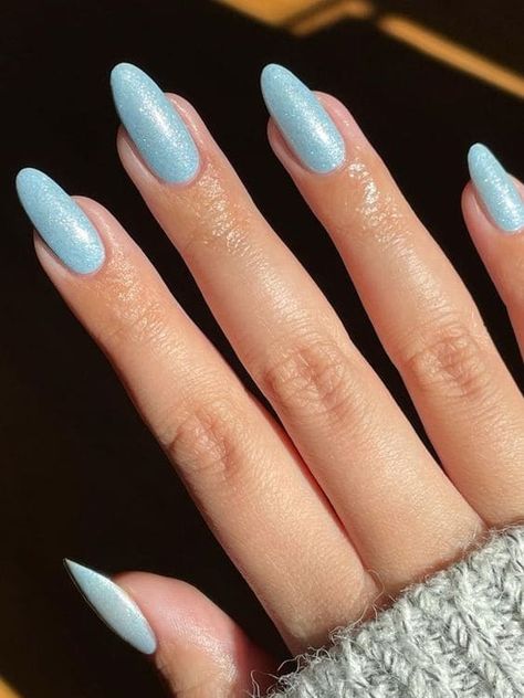 glitter and icy blue manicure Light Baby Blue Nails, Baby Blue Nails With Glitter, Baby Shower Nails Boy, Blue Nail Polish Colors, Light Blue Nail Designs, Light Blue Nail Polish, Teal Nail Designs, Purple Ombre Nails, Blue Ombre Nails