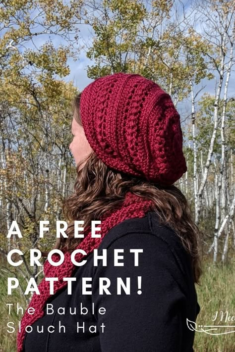 See the free crochet pattern for the Bauble Slouch Hat. This slouch hat also has a free matching cowl pattern. Free Slouchy Beanie Pattern, Free Slouch Hat Crochet Pattern, Crochet Pattern Slouchy Beanie, Free Crocheted Slouchy Hat Patterns, Slouchy Hats Crochet Pattern Free, Slouchy Hats Free Pattern, Crochet Beanie Pattern Free Slouchy, Crochet Hat Slouchy Free Pattern, Crochet Hat And Gloves Pattern