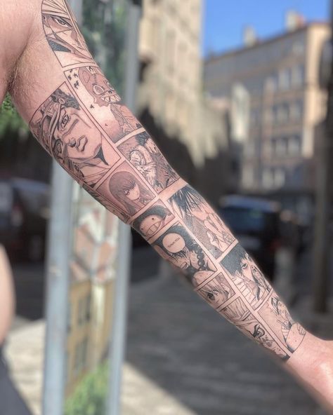 Anime Sleeve, Mangas Tattoo, Comic Tattoo, Bts Tattoos, Dragon Sleeve Tattoos, Manga Tattoo, One Piece Tattoos, Naruto Tattoo, Tattoo Sleeve Designs