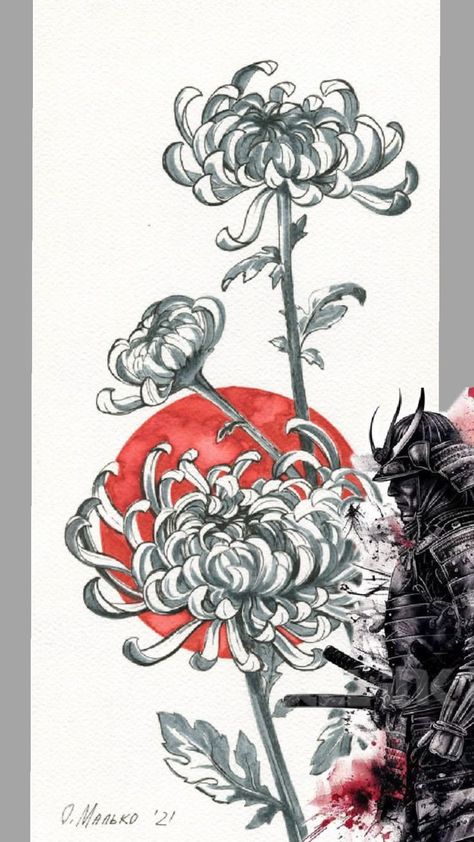 Japanese Chrysanthemum Drawing, Japanese Flowers Drawing, Japanese Flowers Tattoo, Art Office Design, Chrysanthemum Drawing, Brush Pen Drawing, Picture Autumn, Japanese Style Art, Floral Design Drawing