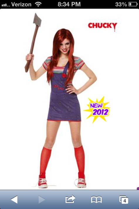 Cute chucky costume for halloween! Chucky Custom Halloween, Holloween Costume Ideas Chucky, Chucky Tiffany And Glen Costumes, Chuckys Wife Halloween, Chucky Ans Tiffany Costume, Chucky Halloween Costume, Halloween Costumes For Sale, Penny Table, Chucky Costume