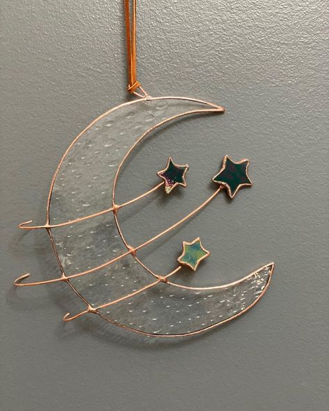 Stained Glass Moons, Stained Glass Stars, Moon Projects, My September, Moon Crafts, Stained Glass Light, Stained Glass Decor, White Moon, Stained Glass Ornaments