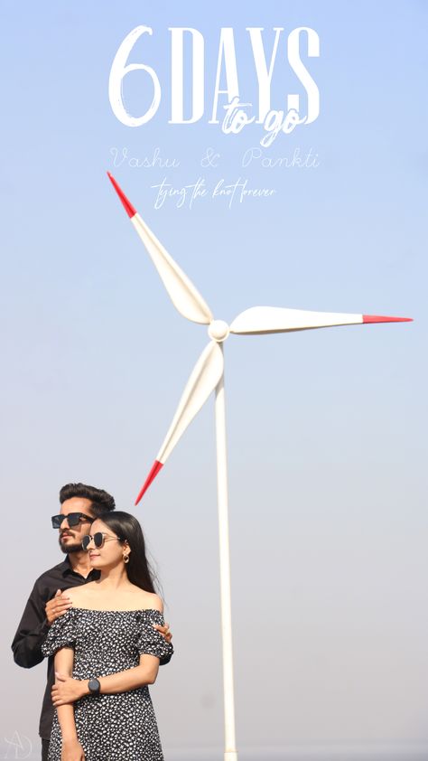 Pre Wedding Countdown, 1 Day To Go Countdown Wedding, Windmill Photoshoot, Photoshoot Beach Couple, Days To Go Countdown, Countdown Wedding, Pre Wedding Photoshoot Beach, Big Indian Wedding, Save The Date Pictures