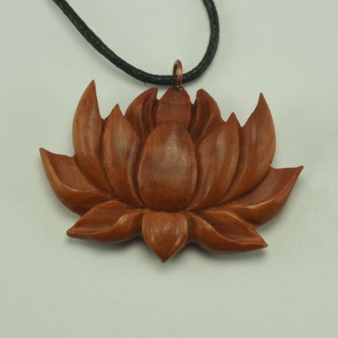 Hand Carved Sabo Wood Lotus Blossom Pendant With Adjustable Necklace Cord To Fit All Sizes. Approximately 1" Length By 1.2" Width. Wood Carving Patterns Necklaces, Lotus Wood Carving, Wood Carved Pendants, Avocado Art, Wooden Jewelery, Dremel Crafts, Dremel Carving, Wood Jewelery, Dremel Wood Carving