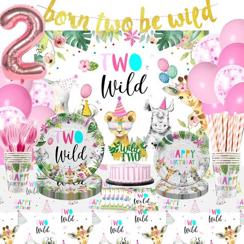 PRICES MAY VARY. 🎀【Safari 2nd Birthday Decorations】These 2 year old jungle theme party supplies include 1pcs two wild backdrop, 1set born two be wild banner, 2pcs two wild tablecloth, 24pcs 9'' safari party plates, 24pcs 7'' jungle party plates, 24pcs x jungle napkins, 24pcs x safari paper cups, 24set x cutlery, 24pcs x paper straws, 1pcs cake topper, 18pcs latex balloon, 1pcs "2" foil balloon, these sets of jungle party decorations tableware can be used by 24 guests 🦒【2 Wild Birthday Decorati Two Wild Birthday Decorations, Wild Birthday Decorations, Two Wild Birthday, Jungle Safari Theme, Animal Theme Birthday, Wild Birthday Party, Jungle Theme Parties, Two Wild, Bday Party Theme