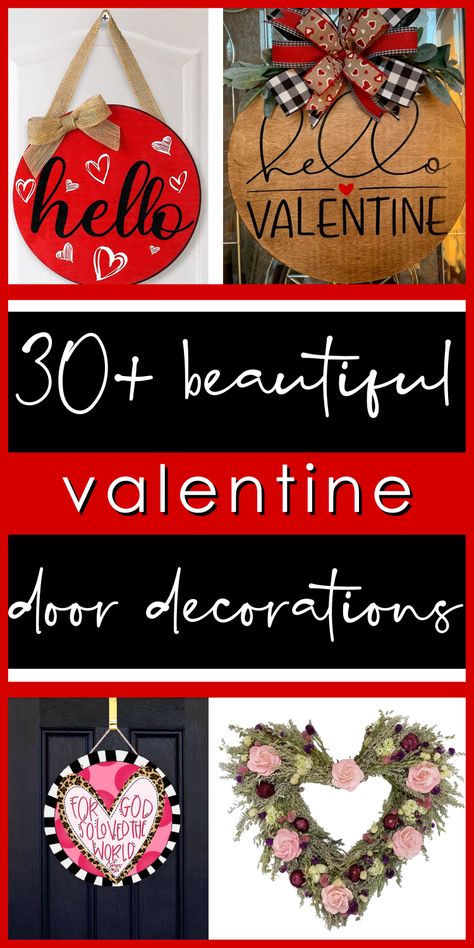 Valentine Day Door Decor, Door Signs With Cricut, Valentine Wood Round Signs, Diy Valentine Door Decorations, Valentine Front Door Decor Ideas, Round Door Hanger Signs, Valentines Day Door Sign, Door Hanger Signs Diy, Diy Valentines Door Decor