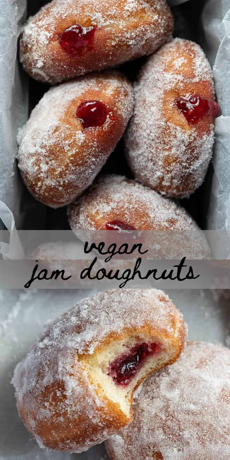 Vegan Jam, Yeast Doughnuts, Pinterest Collage, Patisserie Vegan, Vegan Doughnuts, Jelly Doughnuts, Vegan Pastries, Yeast Dough, Vegan Baking Recipes