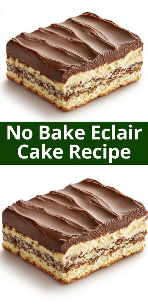 Need a crowd-pleasing dessert for your next celebration? Discover the No Bake Eclair Cake Recipe, a simple and delicious option that’s perfect for birthdays or holidays, bringing joy to any occasion. Desserts With Vanilla Pudding, Eclair Cake No Bake, Crowd Pleasing Desserts, Eclair Cake Recipe, No Bake Eclair, No Bake Eclair Cake, Eclair Cake Recipes, Cake With Layers, Cake No Bake