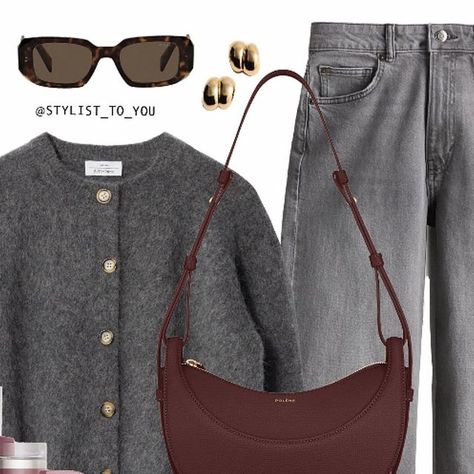 Stylist To You - Fashion Styling & Outfit Ideas on Instagram: "Burgundy and grey for Autumn 🍇🍷  SAVE for inspo, SHARE with friends, FOLLOW for more ✨ @stylist_to_you ✨ @stylist_to_you ✨ @stylist_to_you   New Balance, tortoiseshell sunglasses, early fall outfit, autumn look, outfit inspo, neutral outfits, capsule wardrobe, daily outfits, virtual styling, style blogger, burgundy bag, maroon accessories, stanley tumbler, cardigan and jeans, aw25, lookbook, fashion trends, styling" Maroon Bag Outfit, Burgundy Purse Outfit, Burgundy Bag Outfit, Maroon Accessories, Cardigan And Jeans, Maroon Bag, Outfits Capsule Wardrobe, Burgundy Purse, Purse Outfit