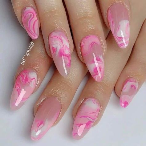 Pink Marble Nail Designs, Pink Marble Nails, Random Nails, Marble Nail Designs, Nails Arts, Marble Nail, Almond Acrylic Nails, Marble Nails, Pink Marble