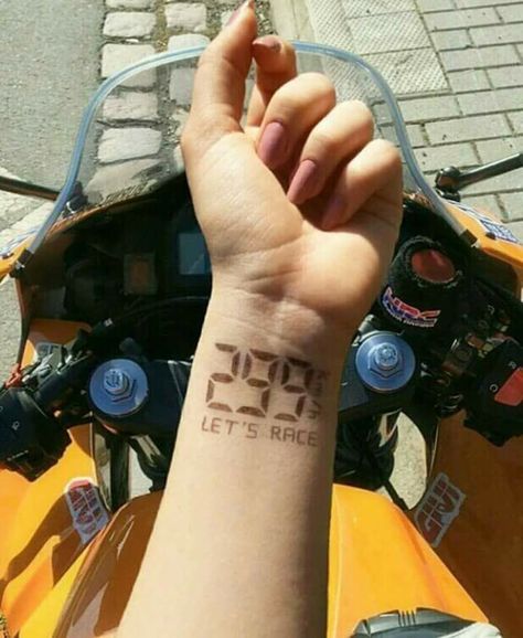 Small Motorcycle Tattoo For Women, 299 Km/h Tattoo, Tattoo Ideas Motorcycles, Sportbike Tattoo, Motocycle Tattoo Idea, Bike Tattoo Motorcycles, Small Motorcycle Tattoo, Moto Tattoo Ideas, Motorbike Tattoo Ideas